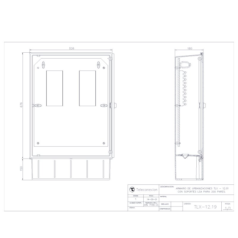 Armario urbanizaciones interconexión con soportes LSA 200 pares TLX-12.19